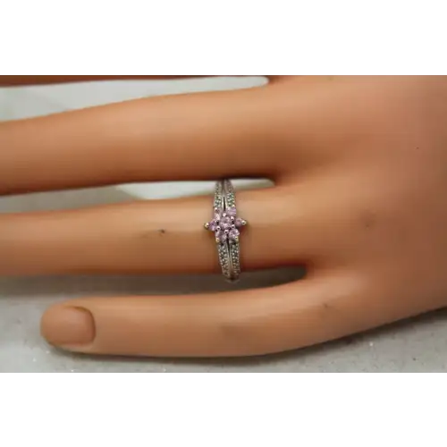 Signed STS 14k W.G. PINK TOPAZ FLOWER DESIGN w/ acc. ring size 6.75