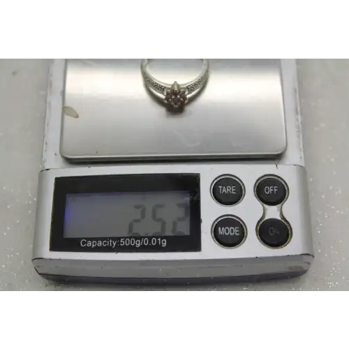 Signed STS 14k W.G. PINK TOPAZ FLOWER DESIGN w/ acc. ring size 6.75