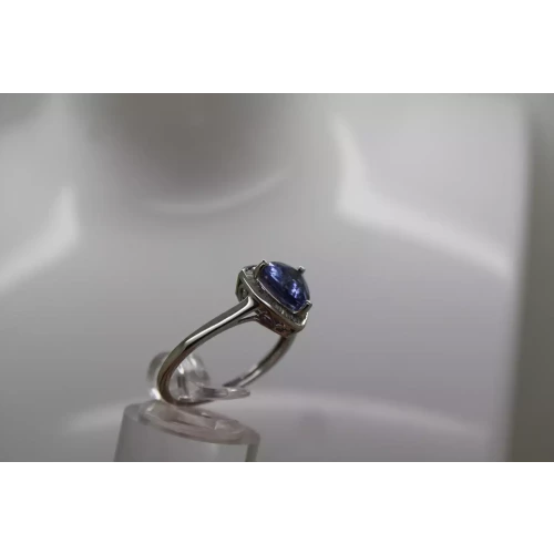 Signed STS 14k W.G. Trillion Cut TANZANITE DIAMOND HALO ring size 9