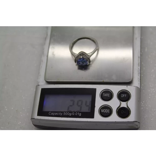 Signed STS 14k W.G. Trillion Cut TANZANITE DIAMOND HALO ring size 9