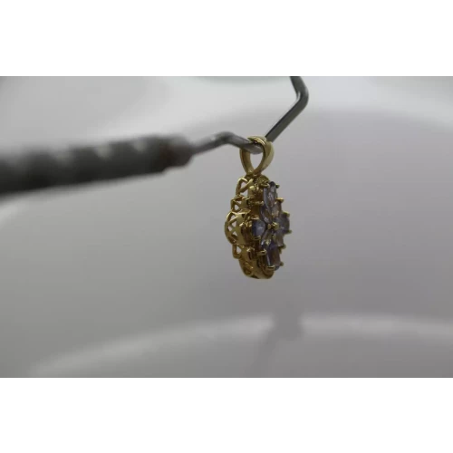 Signed STS 14k Yellow Gold TANZANITE VINTAGE DESIGN pendant