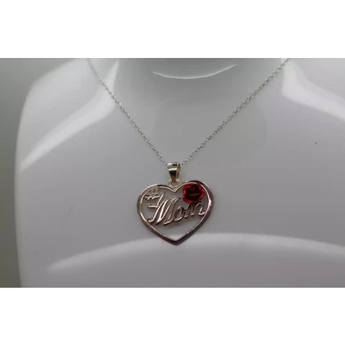 Signed SU .925 S.S. #1 MOM ENAMEL RED ROSE HEART necklace 18