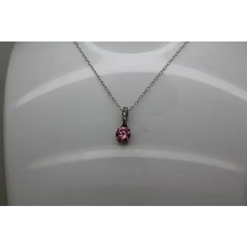 Signed SU .925 S.S. PINK & WHITE CZ DROP DANGLE pendant necklace