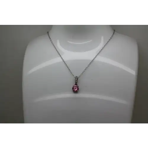 Signed SU .925 S.S. PINK & WHITE CZ DROP DANGLE pendant necklace (2)