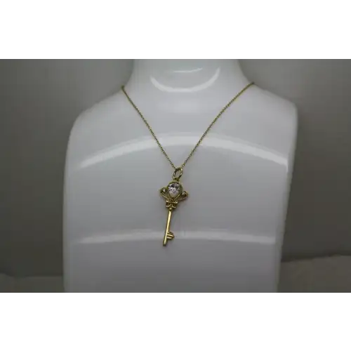 Signed SU gold over .925 S.S. CZ SKELETON KEY pendant necklace (2)