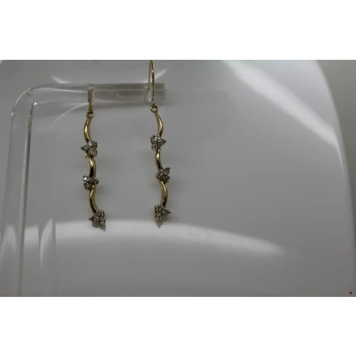 Signed SUN 10k Y.G. DIAMOND VINING FLOWER DESIGN dangle earrings