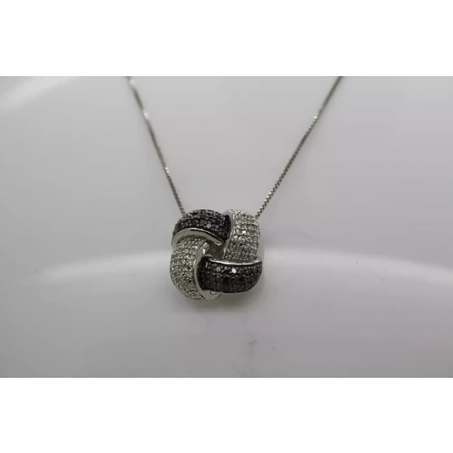 Signed SUN .925 S.S. BLACK & WHITE DIAMOND KNOT DESIGN necklace 18