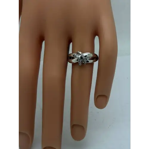 Signed SUN .925 S.S. CRISSCROSS LOOP DESIGN DIAMOND ring size 6.75 (2)