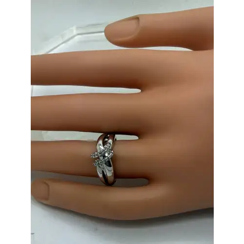 Signed SUN .925 S.S. CRISSCROSS LOOP DESIGN DIAMOND ring size 6.75 (4)