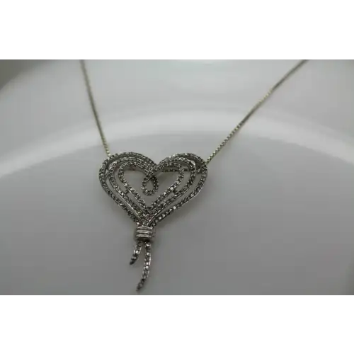 Signed SUN .925 S.S. DIAMOND TRIPLE KNOTTED HEART necklace 22