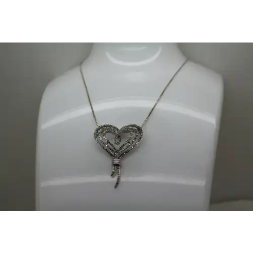 Signed SUN .925 S.S. DIAMOND TRIPLE KNOTTED HEART necklace 22
