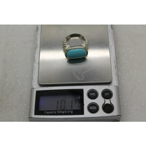 Signed SX .925 S.S. MODERNIST TURQUOISE ring size 8   10g