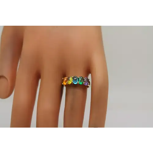Signed UTC gold over .925 S.S. MULTI COLOR CABOCHON ring size 7.75