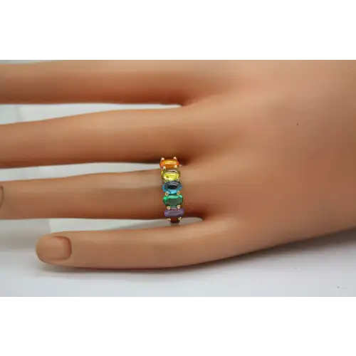 Signed UTC gold over .925 S.S. MULTI COLOR CABOCHON ring size 7.75