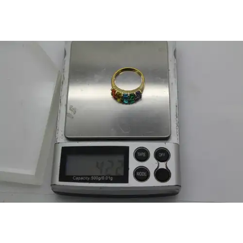 Signed UTC gold over .925 S.S. MULTI COLOR CABOCHON ring size 7.75