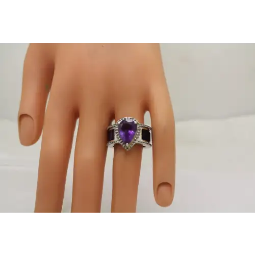 Signed VW .925 S.S. TEARDROP AMETHYST & DIAMOND HALO ring size 7