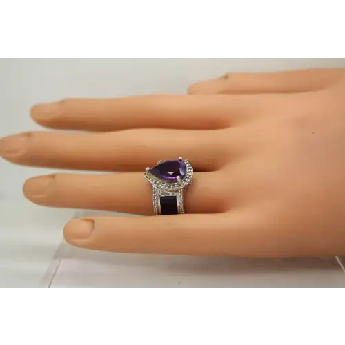 Signed VW .925 S.S. TEARDROP AMETHYST & DIAMOND HALO ring size 7