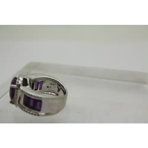 Signed VW .925 S.S. TEARDROP AMETHYST & DIAMOND HALO ring size 7