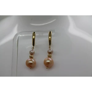 Signed ZB 14k Y.G. PINK PEARL DANGLE earrings