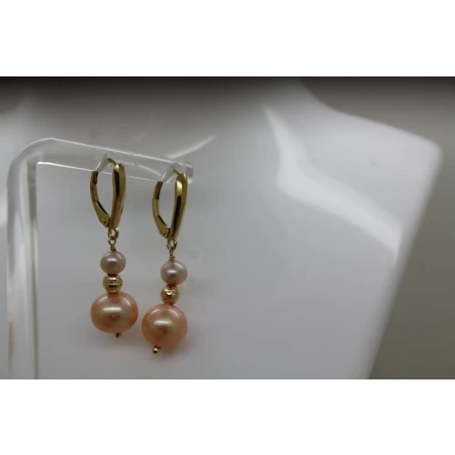 Signed ZB 14k Y.G. PINK PEARL DANGLE earrings (2)