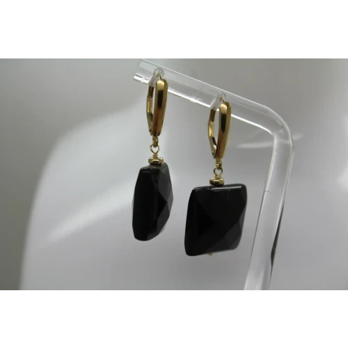 Signed ZB 14k Y.G. Square Cut BLACK ONYX DANGLE earrings