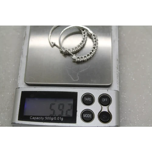 Signed ZEI 10k W.G. .40ctw DIAMOND LARGE HOOP earrings 5.9g (5)