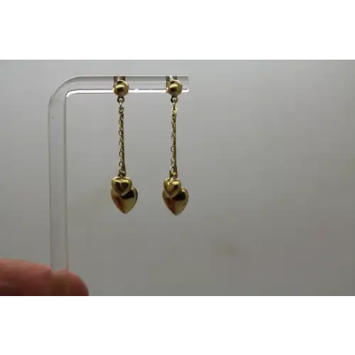 Signed ZZ 14k Y.G. DOUBLE HEARTS DANGLE earrings