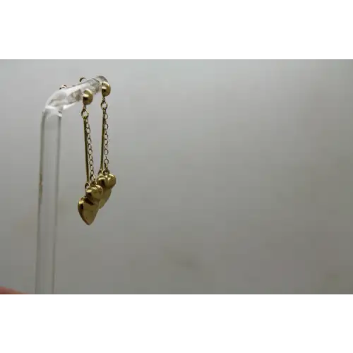 Signed ZZ 14k Y.G. DOUBLE HEARTS DANGLE earrings