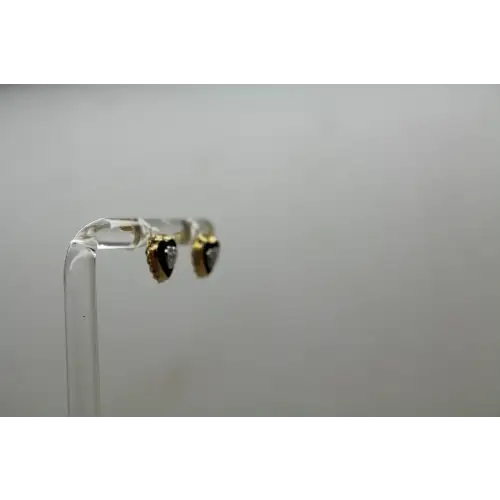 Signed ZZ 14k Y.G. ONYX & DIAMOND HEART STUD earrings