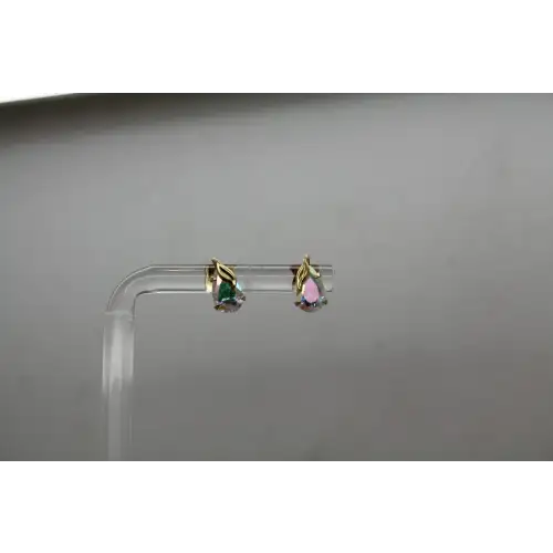 Signed ZZ 14k Y.G. Pear Cut IRIDIZED CZ TEARDROP STUD earrings