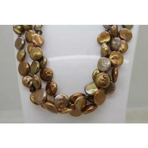 SILPADA .925 S.S. BRONZE COIN PEARL & SMOKY QUARTZ 3 STRAND 18
