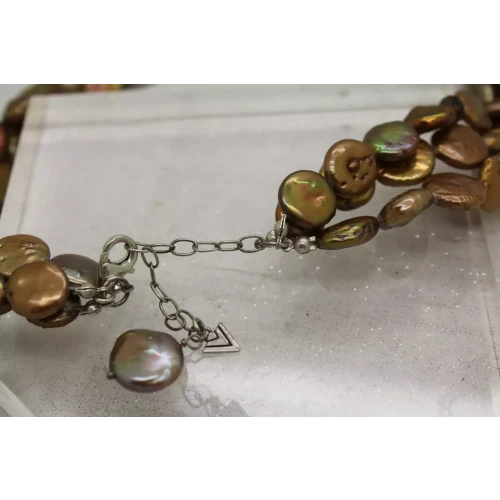 SILPADA .925 S.S. BRONZE COIN PEARL & SMOKY QUARTZ 3 STRAND 18