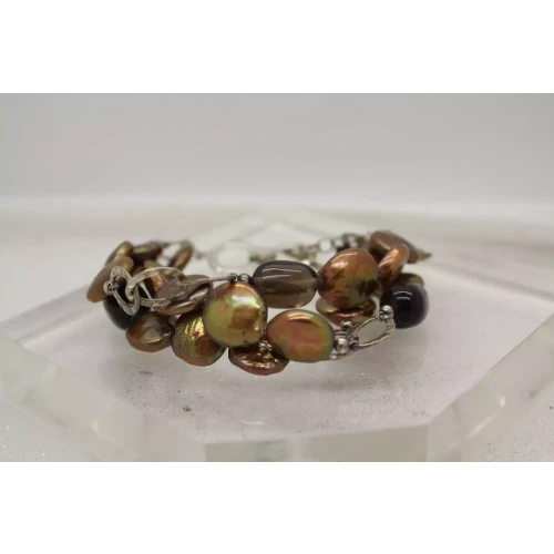 SILPADA .925 S.S. BRONZE COIN PEARL SMOKY QUARTZ TOGGLE bracelet
