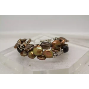 SILPADA .925 S.S. BRONZE COIN PEARL SMOKY QUARTZ TOGGLE bracelet