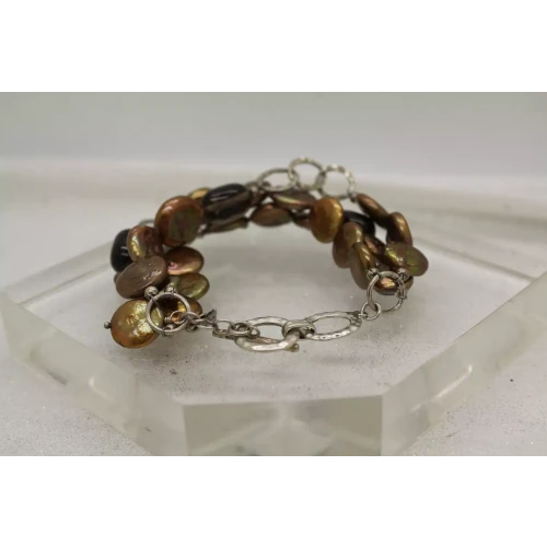 SILPADA .925 S.S. BRONZE COIN PEARL SMOKY QUARTZ TOGGLE bracelet