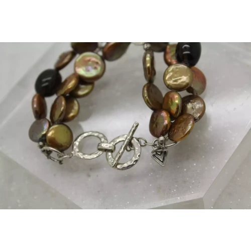 SILPADA .925 S.S. BRONZE COIN PEARL SMOKY QUARTZ TOGGLE bracelet