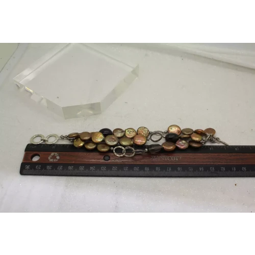 SILPADA .925 S.S. BRONZE COIN PEARL SMOKY QUARTZ TOGGLE bracelet