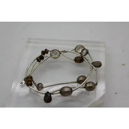 SILPADA .925 S.S. TUBE TIGER'S EYE SMOKY QUARTZ PEARL bracelets