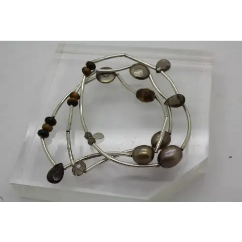 SILPADA .925 S.S. TUBE TIGER'S EYE SMOKY QUARTZ PEARL bracelets (2)
