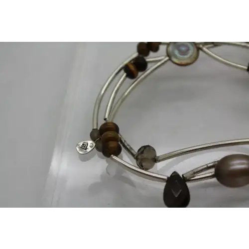 SILPADA .925 S.S. TUBE TIGER'S EYE SMOKY QUARTZ PEARL bracelets (3)