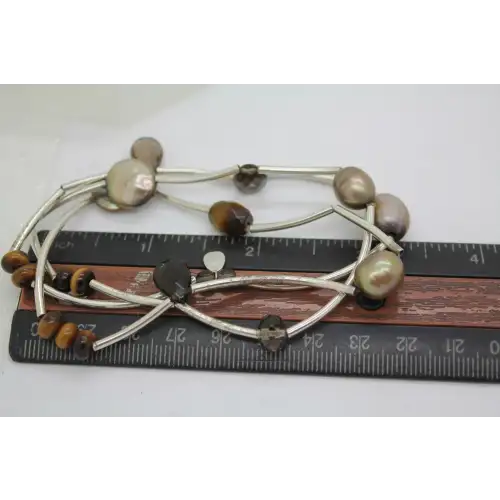 SILPADA .925 S.S. TUBE TIGER'S EYE SMOKY QUARTZ PEARL bracelets (4)