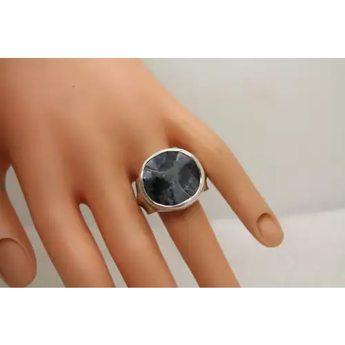 SILPADA .925 S.S. WAVY FELDSPAR BLACK GREY BLUE STONE ring size 10.5 (2)