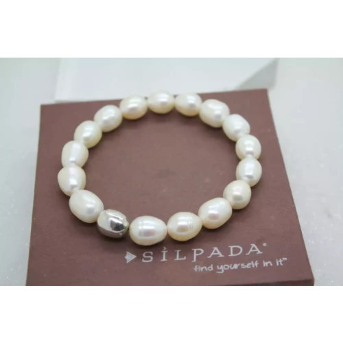 SILPADA .925 Sterling Silver PEARL BEADED STRETCH bracelet 6.5