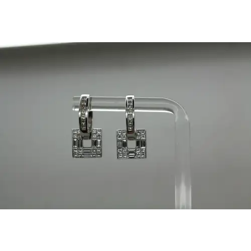 SIMON G. 18k W.G. 1.80ctw DIAMOND SQUARE DANGLE HOOP earrings