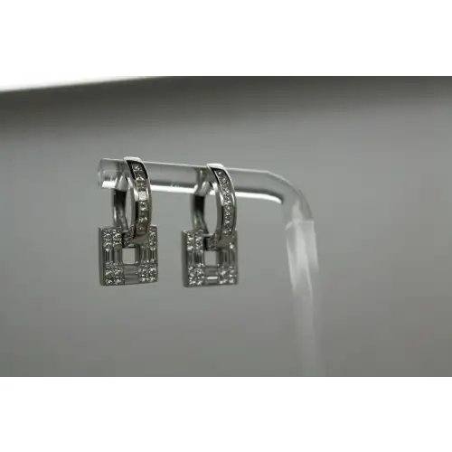 SIMON G. 18k W.G. 1.80ctw DIAMOND SQUARE DANGLE HOOP earrings