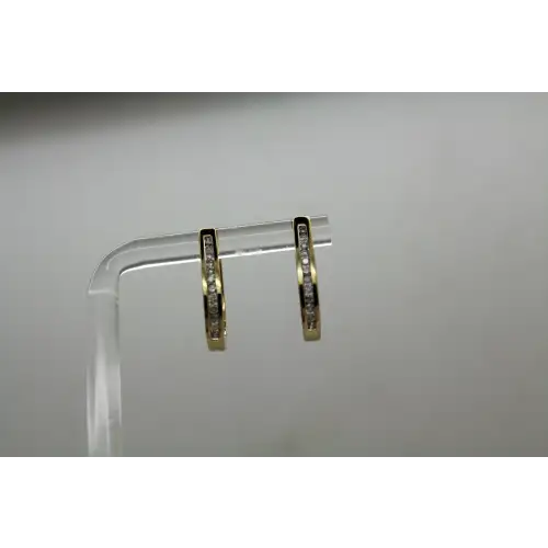 SK9 gold over .925 S.S. .48ctw DIAMOND CHANNEL ELONGATED HOOPS