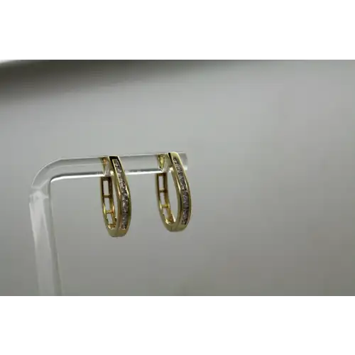 SK9 gold over .925 S.S. .48ctw DIAMOND CHANNEL ELONGATED HOOPS