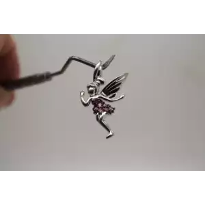 Signed SUN .925 Sterling Silver PINK SAPPHIRE FLYING FAIRY pendant