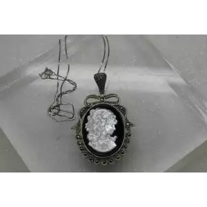 JCT .925 Sterling Silver MOP & MARCASITE CAMEO necklace 18