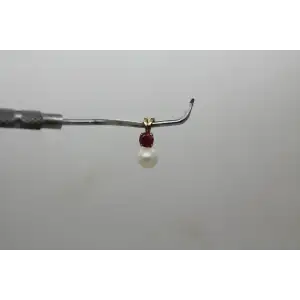 Signed RJ 14k Y.G. PEARL & RED TOPAZ DROP pendant #